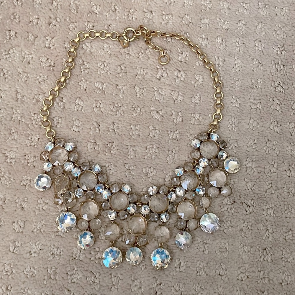 J. Crew Icy Crystal Drop Gold Tone Statement Necklace - Never used/ no tags